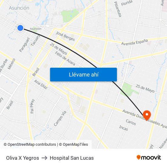 Oliva X Yegros to Hospital San Lucas map