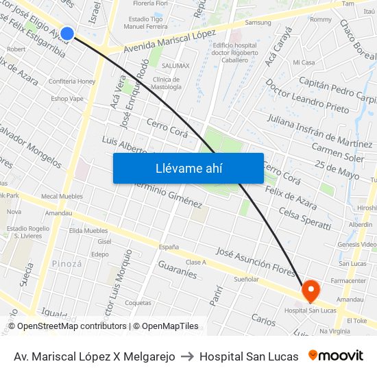 Av. Mariscal López X Melgarejo to Hospital San Lucas map