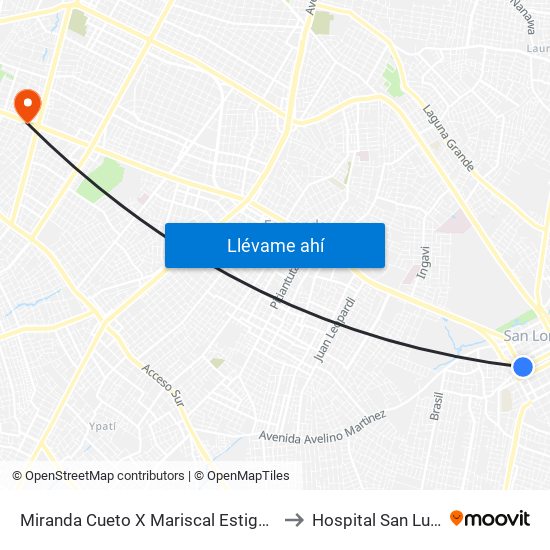 Miranda Cueto X Mariscal Estigarribia to Hospital San Lucas map