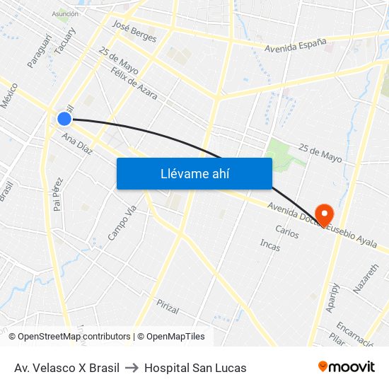 Av. Velasco X Brasil to Hospital San Lucas map