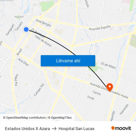 Estados Unidos X Azara to Hospital San Lucas map