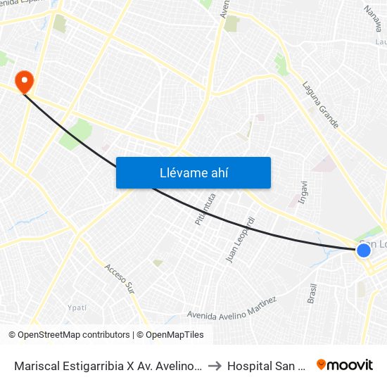 Mariscal Estigarribia X Av. Avelino Martínez to Hospital San Lucas map