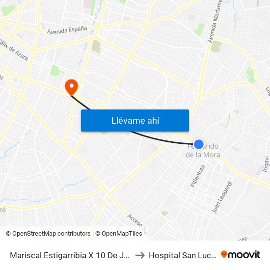 Mariscal Estigarribia X 10 De Julio to Hospital San Lucas map