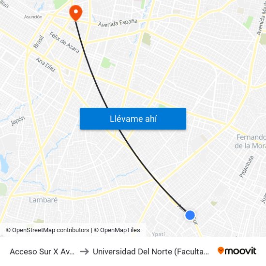 Acceso Sur X Av. Zavalas Cué to Universidad Del Norte (Facultad De Ingenieria Sede 2) map