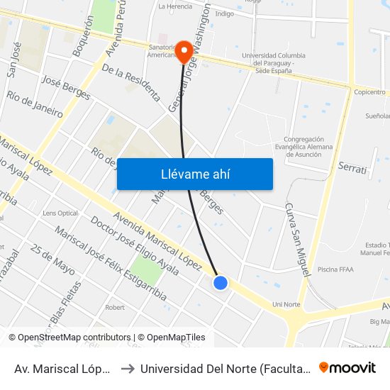 Av. Mariscal López X Melgarejo to Universidad Del Norte (Facultad De Ingenieria Sede 2) map