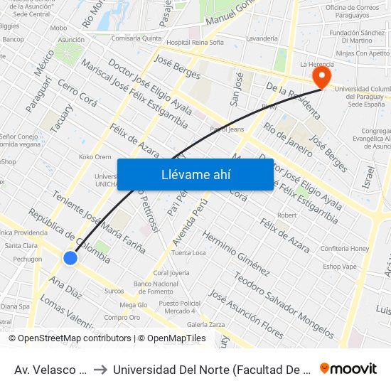 Av. Velasco X Brasil to Universidad Del Norte (Facultad De Ingenieria Sede 2) map