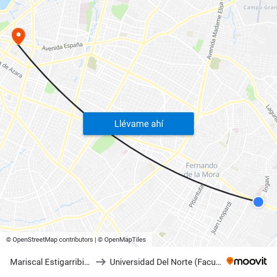 Mariscal Estigarribia X Andrés Barbero to Universidad Del Norte (Facultad De Ingenieria Sede 2) map