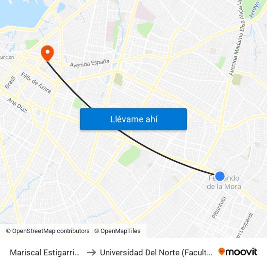 Mariscal Estigarribia X 10 De Julio to Universidad Del Norte (Facultad De Ingenieria Sede 2) map