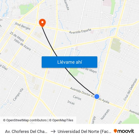 Av. Choferes Del Chaco X Av. Eusebio Ayala to Universidad Del Norte (Facultad De Ingenieria Sede 2) map