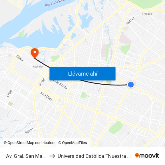 Av. Gral. San Martín X Av. Mcal. López to Universidad Católica ""Nuestra Señora De La Asunción"" Sede Central map