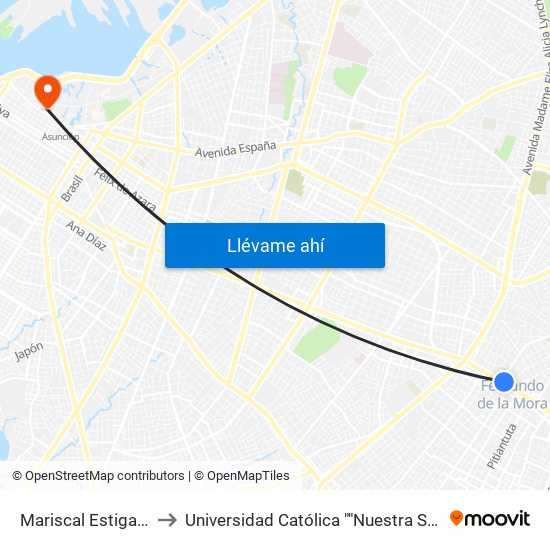 Mariscal Estigarribia X 10 De Julio to Universidad Católica ""Nuestra Señora De La Asunción"" Sede Central map