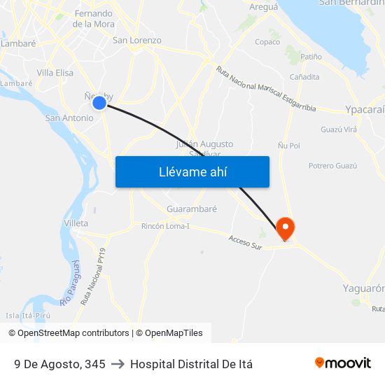 9 De Agosto, 345 to Hospital Distrital De Itá map