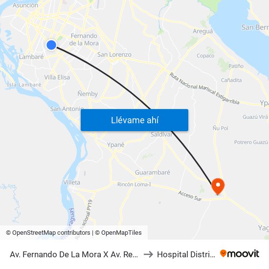 Av. Fernando De La Mora X Av. República Argentina to Hospital Distrital De Itá map