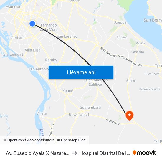 Av. Eusebio Ayala X Nazareth to Hospital Distrital De Itá map