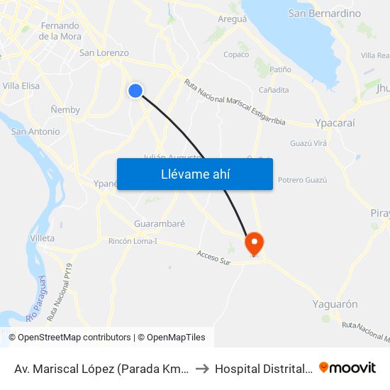 Av. Mariscal López (Parada Km. 17 (1/2)) to Hospital Distrital De Itá map
