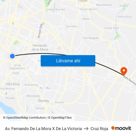 Av. Fernando De La Mora X De La Victoria to Cruz Roja map