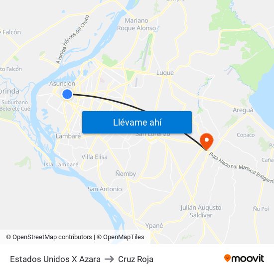Estados Unidos X Azara to Cruz Roja map