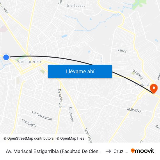 Av. Mariscal Estigarribia (Facultad De Ciencias Económicas) to Cruz Roja map