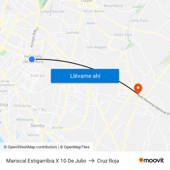 Mariscal Estigarribia X 10 De Julio to Cruz Roja map