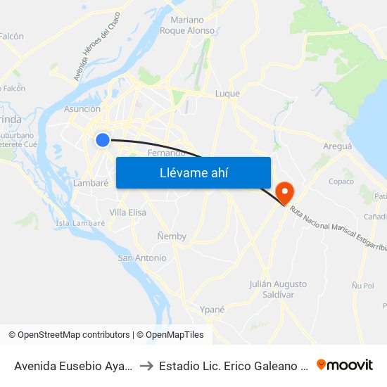 Avenida Eusebio Ayala, 803 to Estadio Lic. Erico Galeano Segovia map