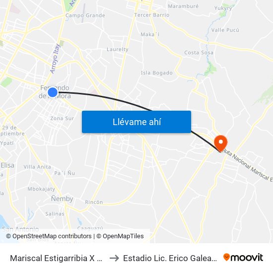 Mariscal Estigarribia X 10 De Julio to Estadio Lic. Erico Galeano Segovia map