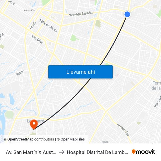 Av. San Martín X Austria to Hospital Distrital De Lambaré map