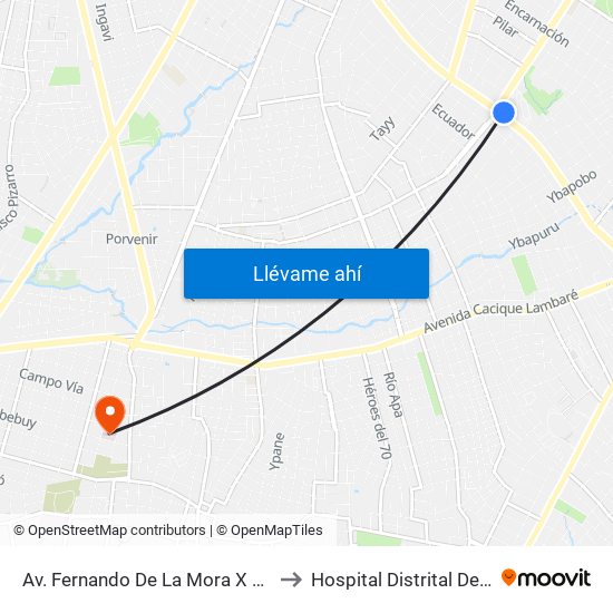 Av. Fernando De La Mora X Av. Argentina to Hospital Distrital De Lambaré map