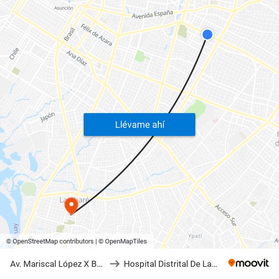 Av. Mariscal López X Bulnes to Hospital Distrital De Lambaré map