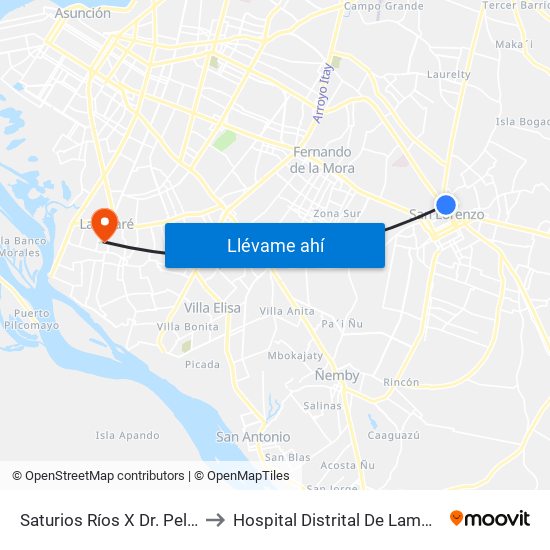 Saturios Ríos X Dr. Pellón to Hospital Distrital De Lambaré map