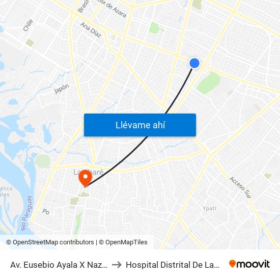 Av. Eusebio Ayala X Nazareth to Hospital Distrital De Lambaré map