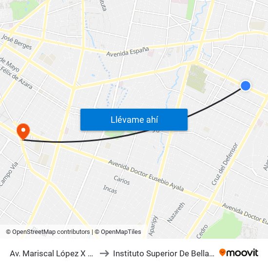 Av. Mariscal López X Bulnes to Instituto Superior De Bellas Artes map