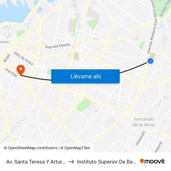 Av. Santa Teresa Y Arturo Pereira to Instituto Superior De Bellas Artes map