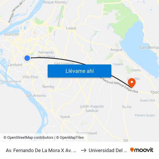 Av. Fernando De La Mora X Av. Argentina to Universidad Del Norte map