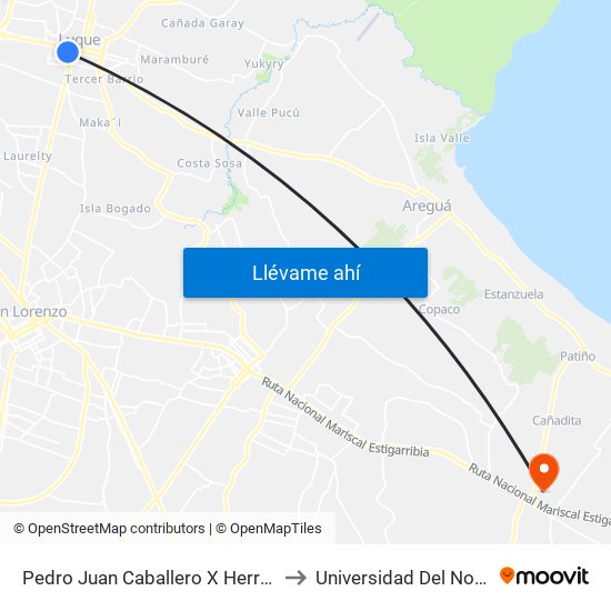 Pedro Juan Caballero X Herrera to Universidad Del Norte map