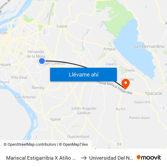 Mariscal Estigarribia X Atilio Galfre to Universidad Del Norte map