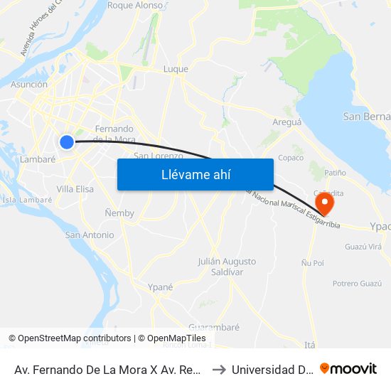 Av. Fernando De La Mora X Av. República Argentina to Universidad Del Norte map