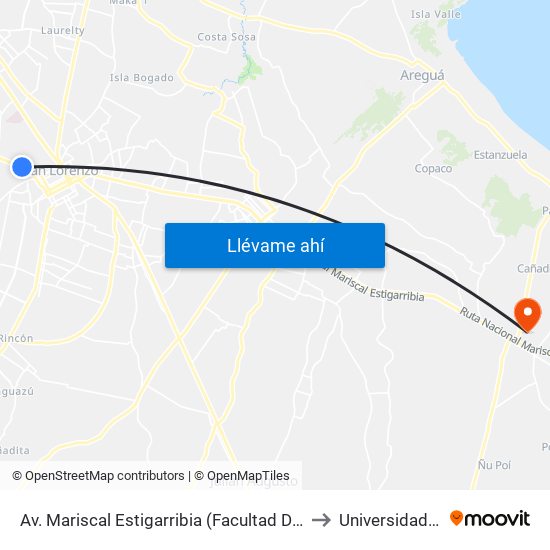 Av. Mariscal Estigarribia (Facultad De Ciencias Económicas) to Universidad Del Norte map