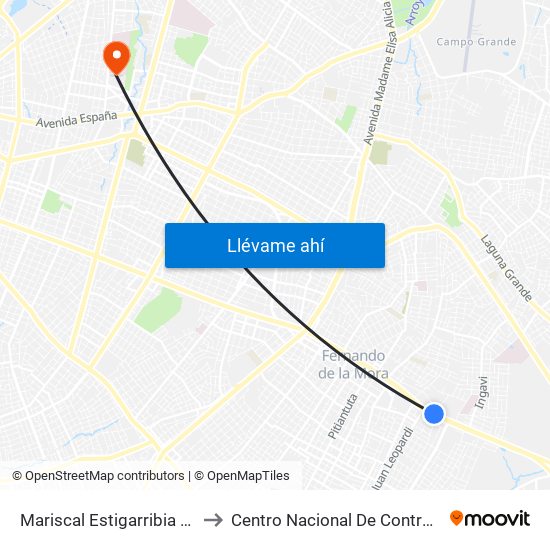 Mariscal Estigarribia X Atilio Galfre to Centro Nacional De Control De Adicciones map