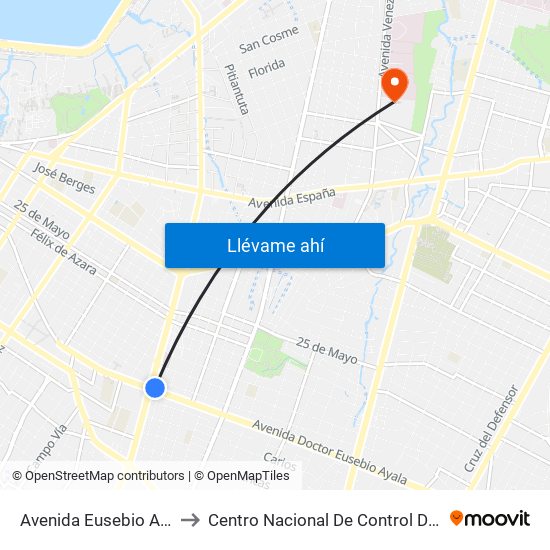 Avenida Eusebio Ayala, 995 to Centro Nacional De Control De Adicciones map