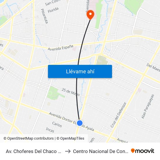 Av. Choferes Del Chaco X Av. Eusebio Ayala to Centro Nacional De Control De Adicciones map