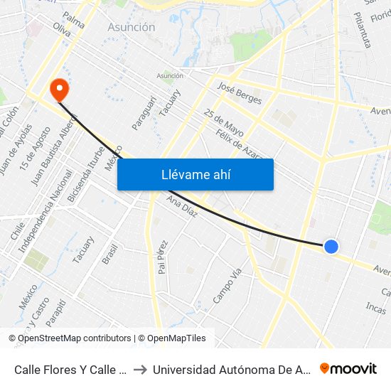 Calle Flores Y Calle Melgarejo to Universidad Autónoma De Asunción (Uaa) map