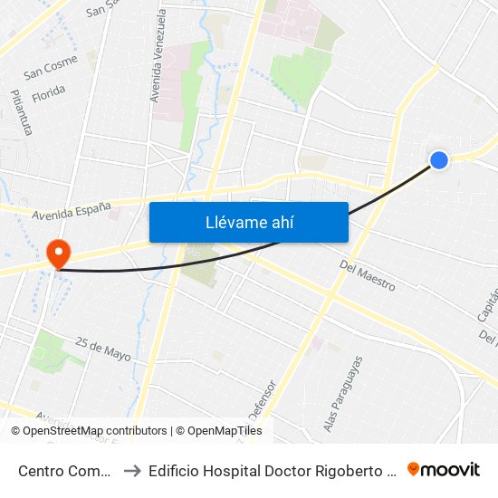 Centro Comercial to Edificio Hospital Doctor Rigoberto Caballero map