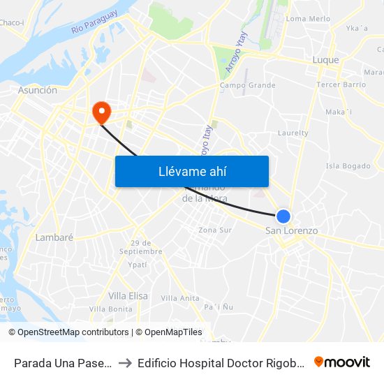 Parada Una Paseo Amelia to Edificio Hospital Doctor Rigoberto Caballero map