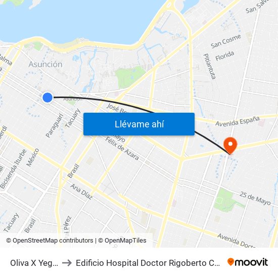 Oliva X Yegros to Edificio Hospital Doctor Rigoberto Caballero map