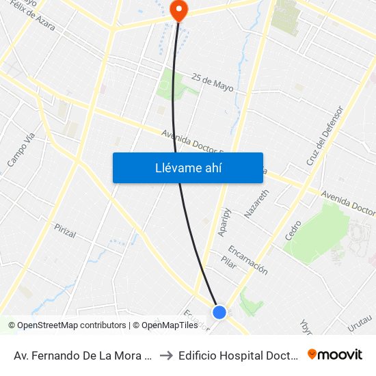 Av. Fernando De La Mora X Av. República Argentina to Edificio Hospital Doctor Rigoberto Caballero map