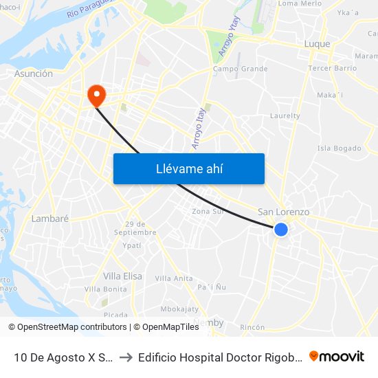 10 De Agosto X Sgto. Silva to Edificio Hospital Doctor Rigoberto Caballero map