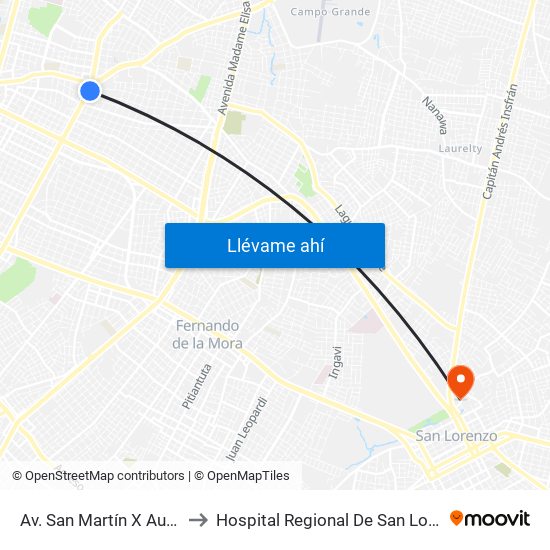 Av. San Martín X Austria to Hospital Regional De San Lorenzo map