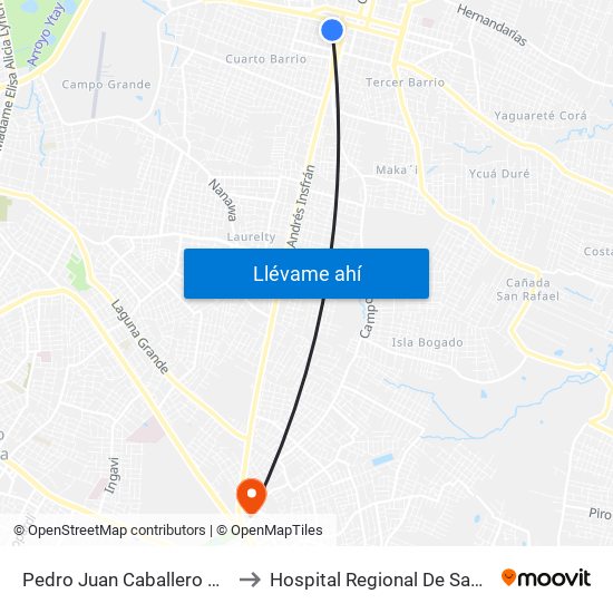 Pedro Juan Caballero X Herrera to Hospital Regional De San Lorenzo map