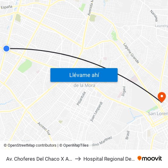 Av. Choferes Del Chaco X Av. Eusebio Ayala to Hospital Regional De San Lorenzo map