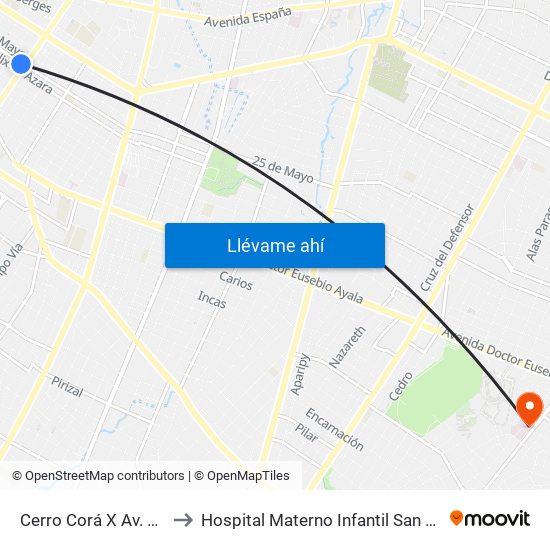 Cerro Corá X Av. Perú to Hospital Materno Infantil San Pablo map